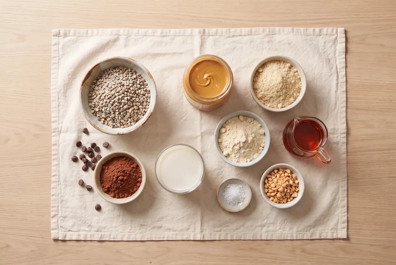 Les ingrédients de la recette : Barres protéinées healthy cacao & cacahuètes au sarrasin