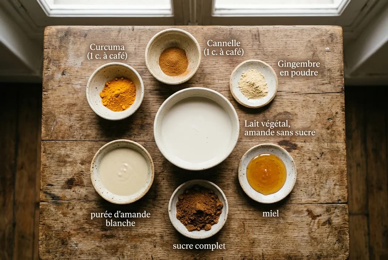 Les ingrédients de la recette : Lait d'or (golden milk) : la recette au Curcuma
